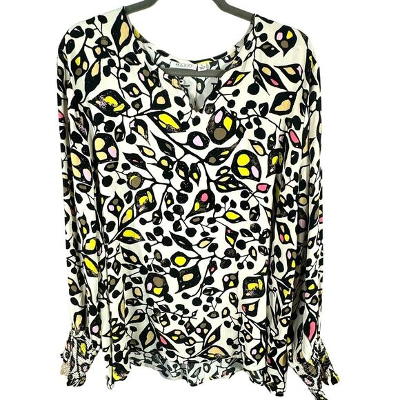 Masai Tops - Masai Copenhagen Floral Romantic Blouse 100% Viscose Womens L Flounce Sleeve